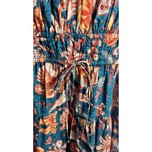 Ulla Johnson X Revolve Smocked Floral Teal Delphinium Lisbet MIDI Dress Size 4 - Picture 8 of 14